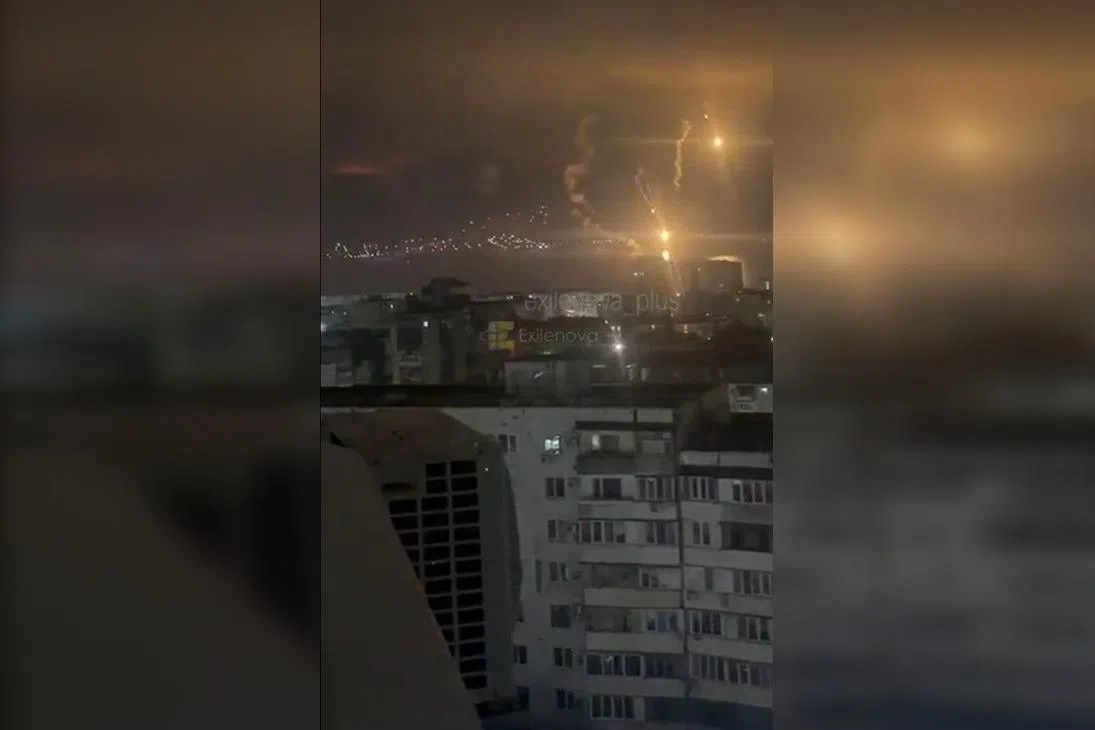 A screengrab from an online video of Ukraine's overnight attack on Russian oil facilities.