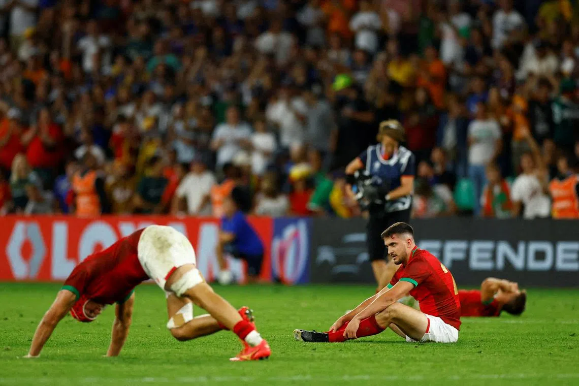 FILE PHOTO: Rugby Union - Rugby World Cup 2023 - Pool C - Australia v Portugal - Stade Geoffroy-Guichard, Saint-Etienne, France - October 1, 2023  Portugal's Joris Moura looks dejected after the match REUTERS/Gonzalo Fuentes/File Photo