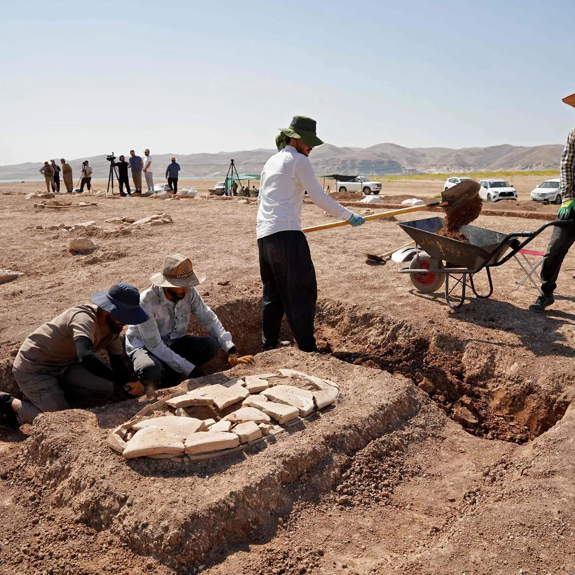 The tombs were unearthed at the edges of the Mosul Dam reservoir in the Khanke region of Duhok province in the country’s north.