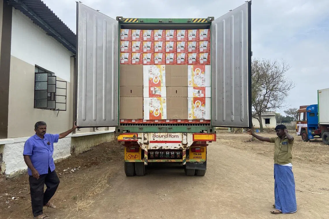 ngeggs - Eggs for exports loaded into a refrigerated truck at Kaveris Bio Proteins Private Limited in Tamil Nadu's Namakkal district. Credit: Nirmala Ganapathy