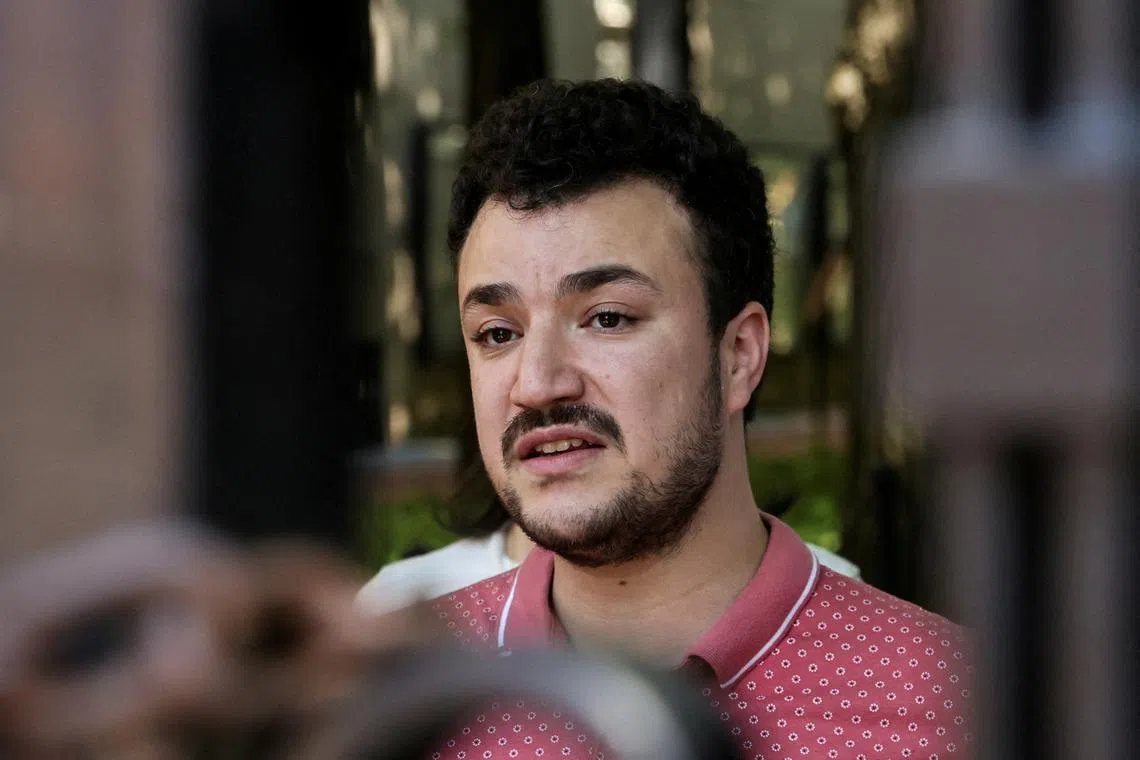 FILE PHOTO: Mahmoud Khalil speaks to members of media about the Revolt for Rafah encampment at Columbia University during the ongoing conflict between Israel and the Palestinian Islamist group Hamas in Gaza, in New York City, U.S., June 1, 2024. REUTERS/Jeenah Moon/File Photo