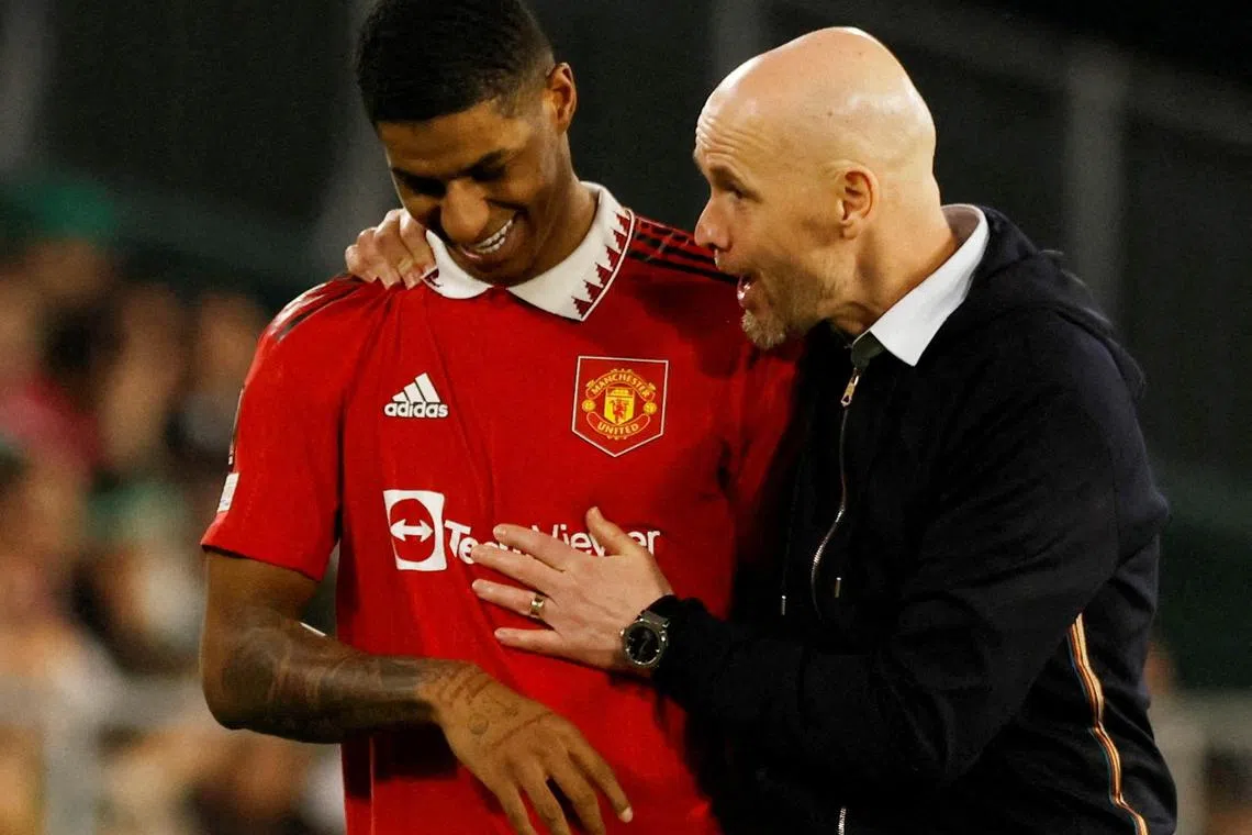Manchester United manager Erik ten Hag and forward Marcus Rashford are both key to the team's revival this season.