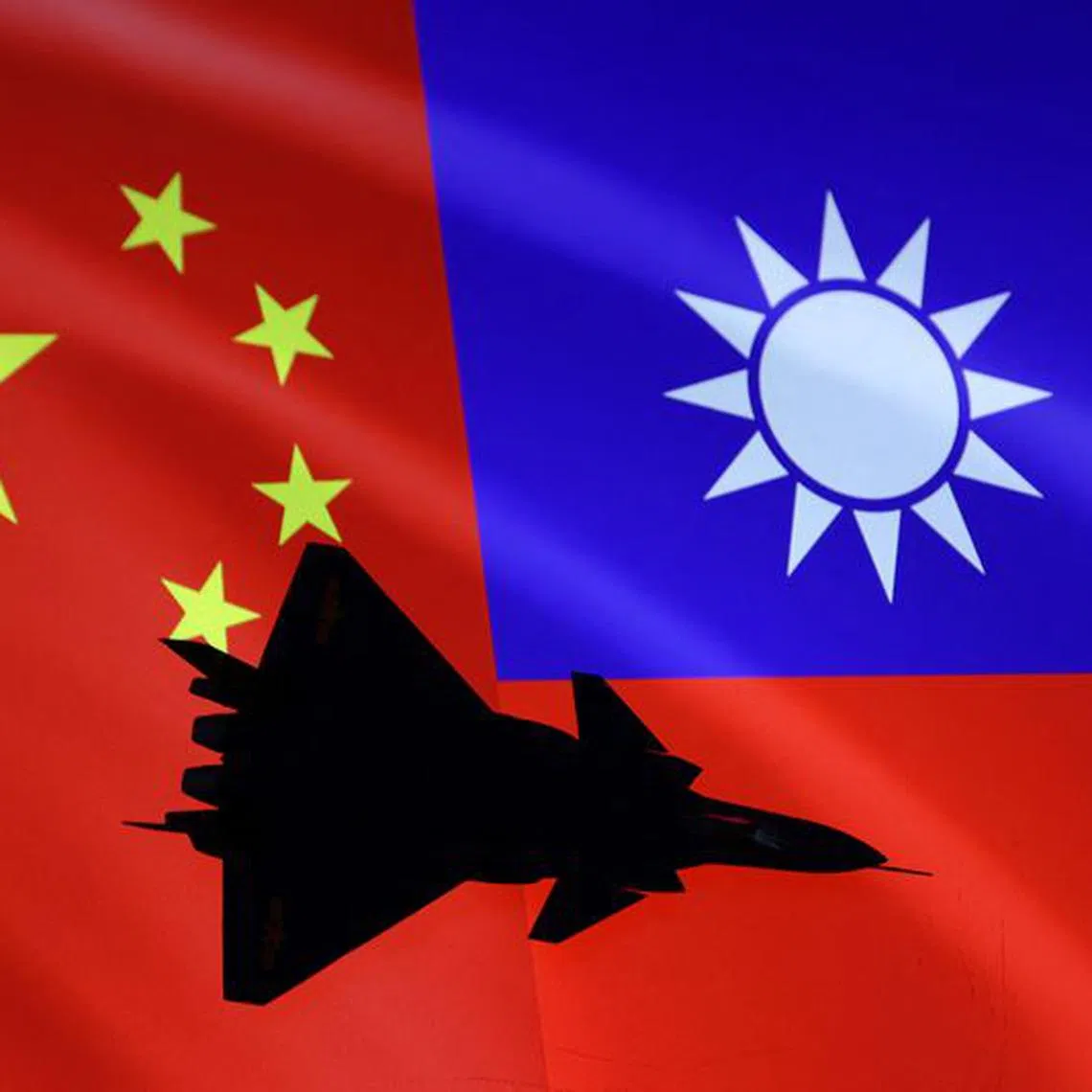 FILE PHOTO: Airplane is seen in front of Chinese and Taiwanese flags in this illustration, August 6, 2022. REUTERS/Dado Ruvic/Illustration/File Photo