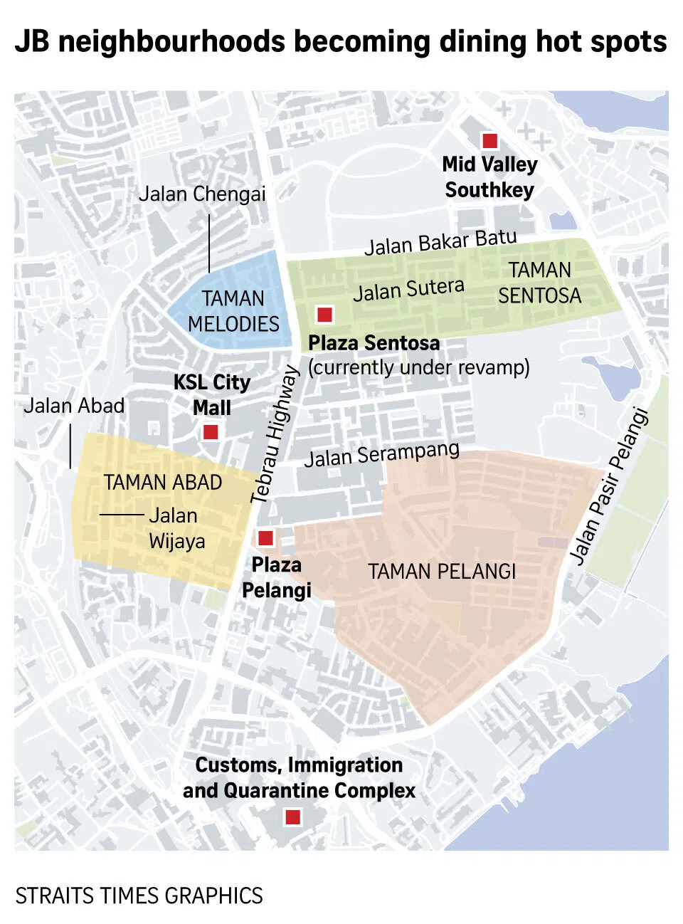 Map of dining locations in Johor Bahru neighbourhood