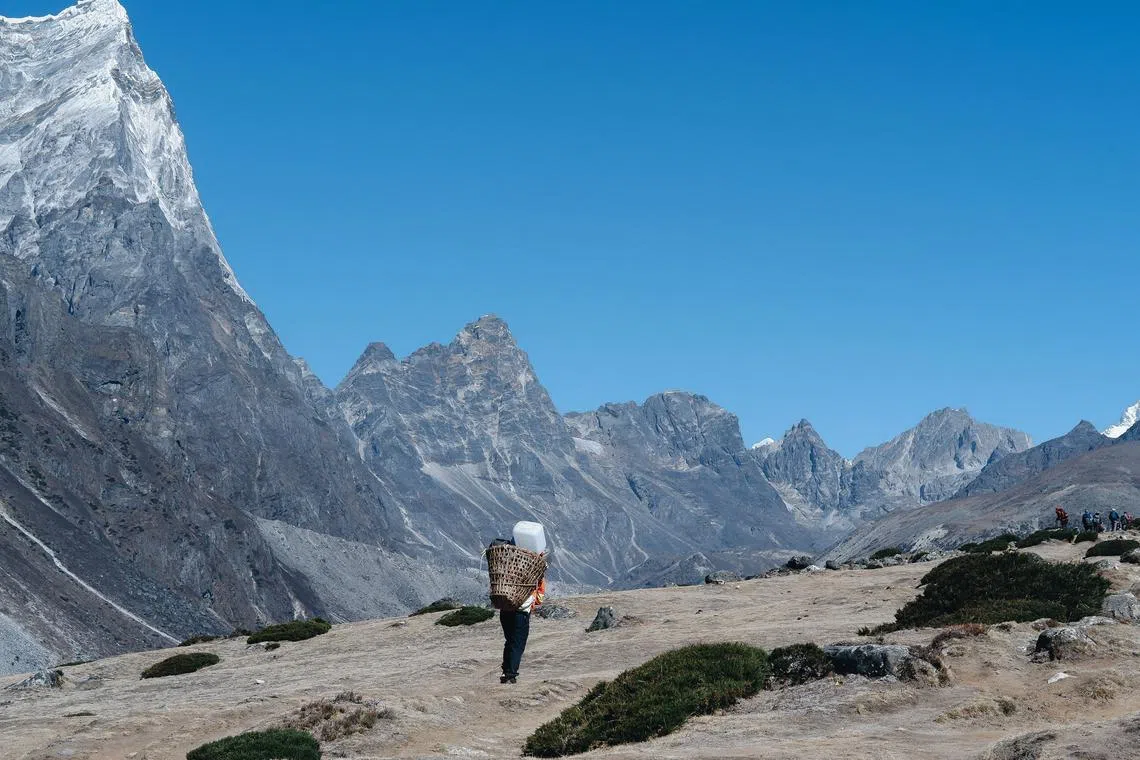 lneverest21 - A lone porter carries supplies up the mountains




