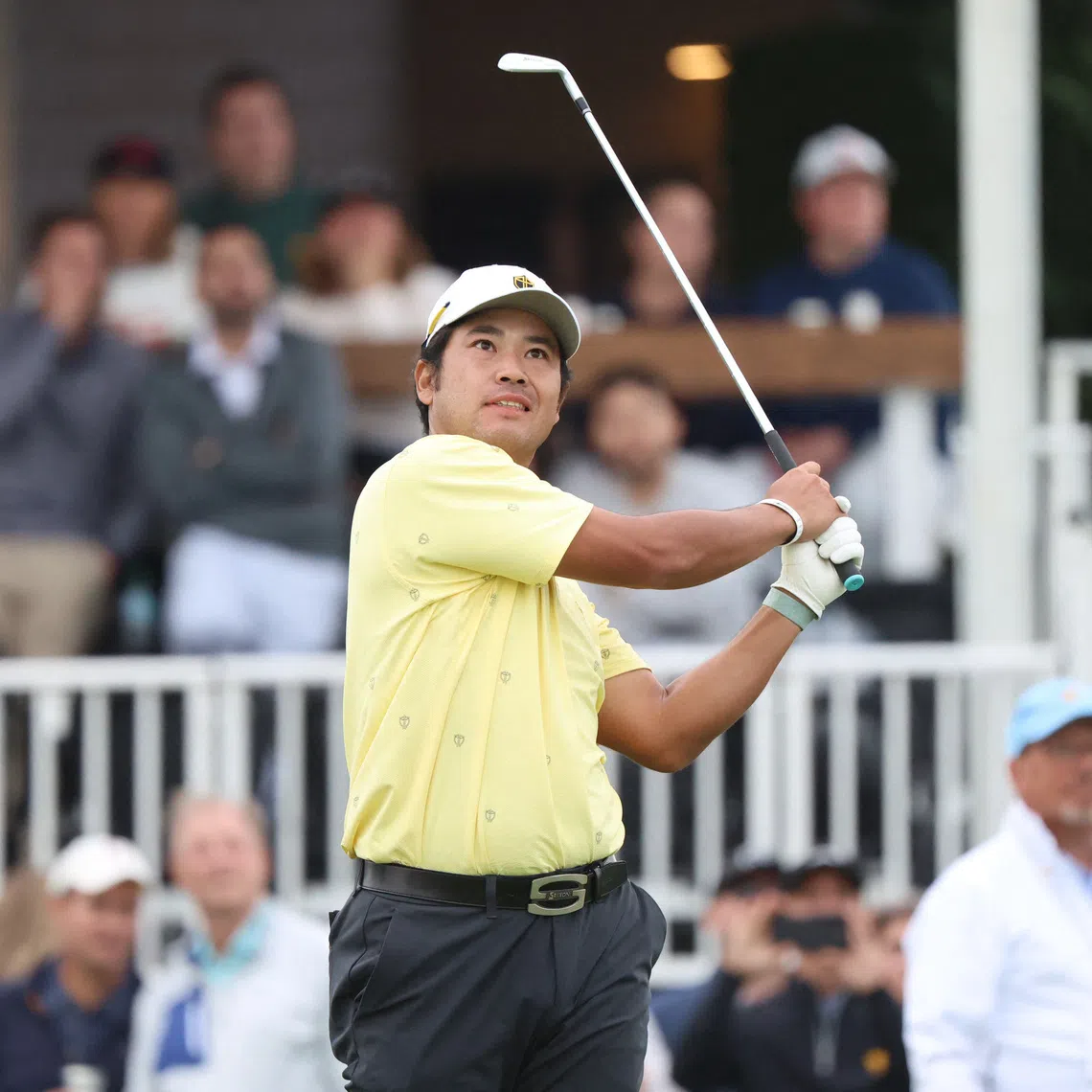 Hideki Matsuyama teeing off on the 16th hole during the second round of the Presidents Cup.