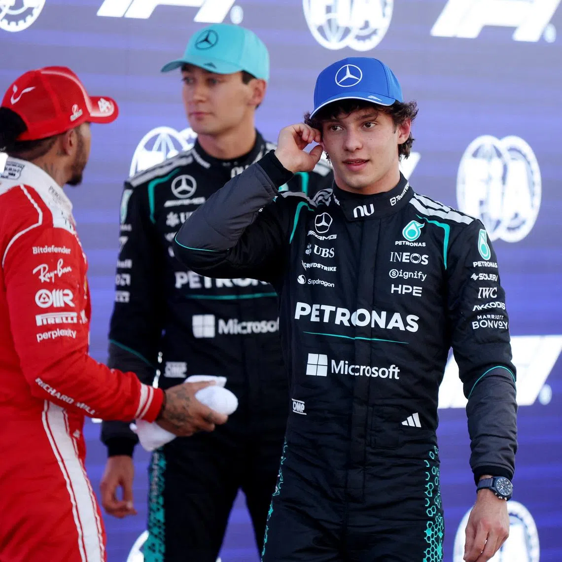 Formula One F1 - Barcelona-Catalunya Grand Prix - Circuit de Barcelona-Catalunya, Barcelona, Spain - June 13, 2026 Third placed Mercedes' Andrea Kimi Antonelli reacts after qualifying REUTERS/Bruna Casas
