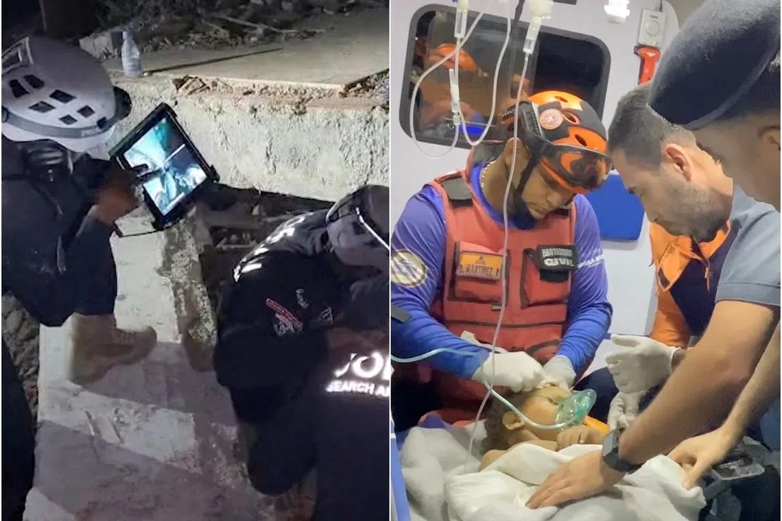 A child was pulled out alive after six days trapped under rubble by a team of Jordanian rescuers.