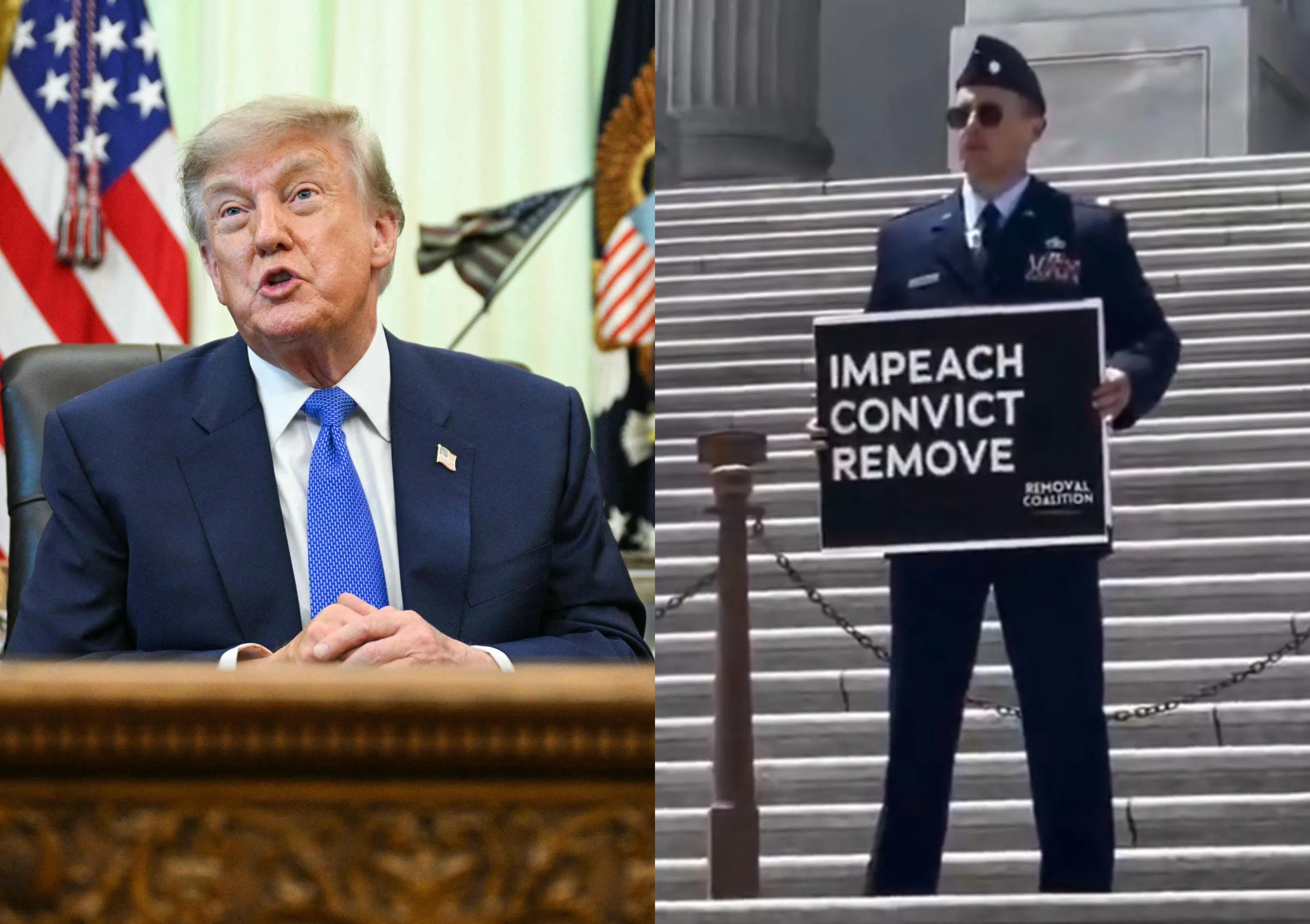 US Major Jason Watson, an active-duty officer, called at a protest in Washington in July for US President Donald Trump to be impeached.