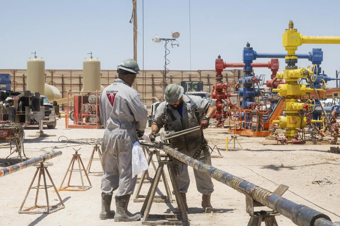 Workers at a Permian Deep Rock site in Midland, Texas, July 3, 2024. High prices and growing demand have helped U.S. oil producers take in record profits despite global efforts to spur greater use of renewable energy and electric cars. (Desiree Rios/The New York Times) 