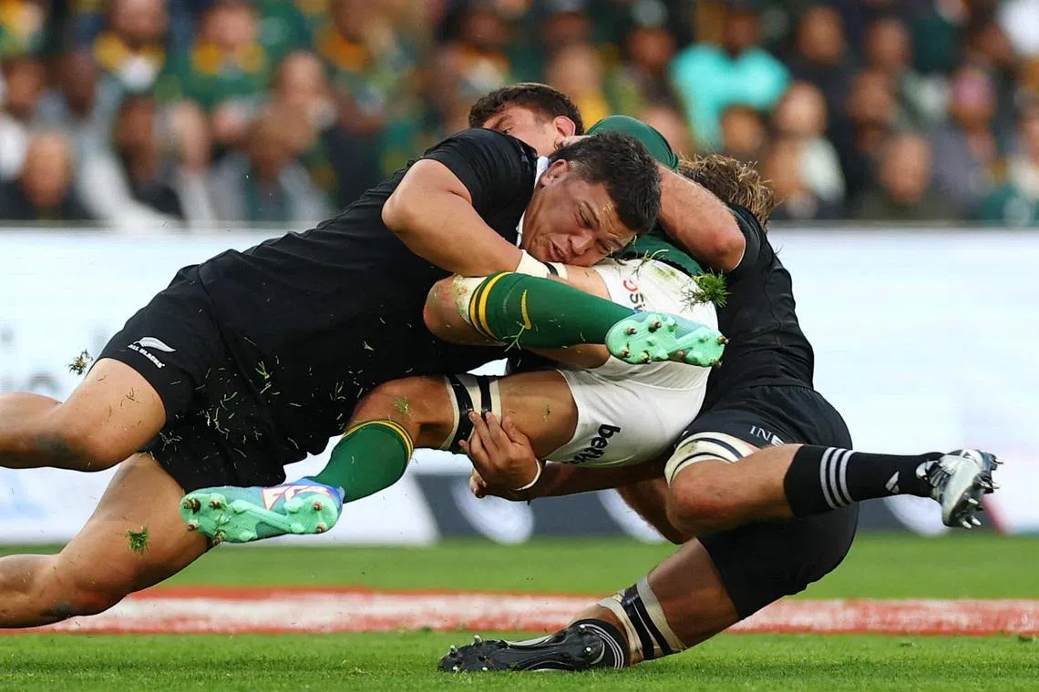 FILE PHOTO: Rugby Union - Rugby Championship - South Africa v New Zealand - Ellis Park, Johannesburg, South Africa - August 31, 2024 New Zealand's Tamaiti Williams in action REUTERS/Siphiwe Sibeko/File Photo