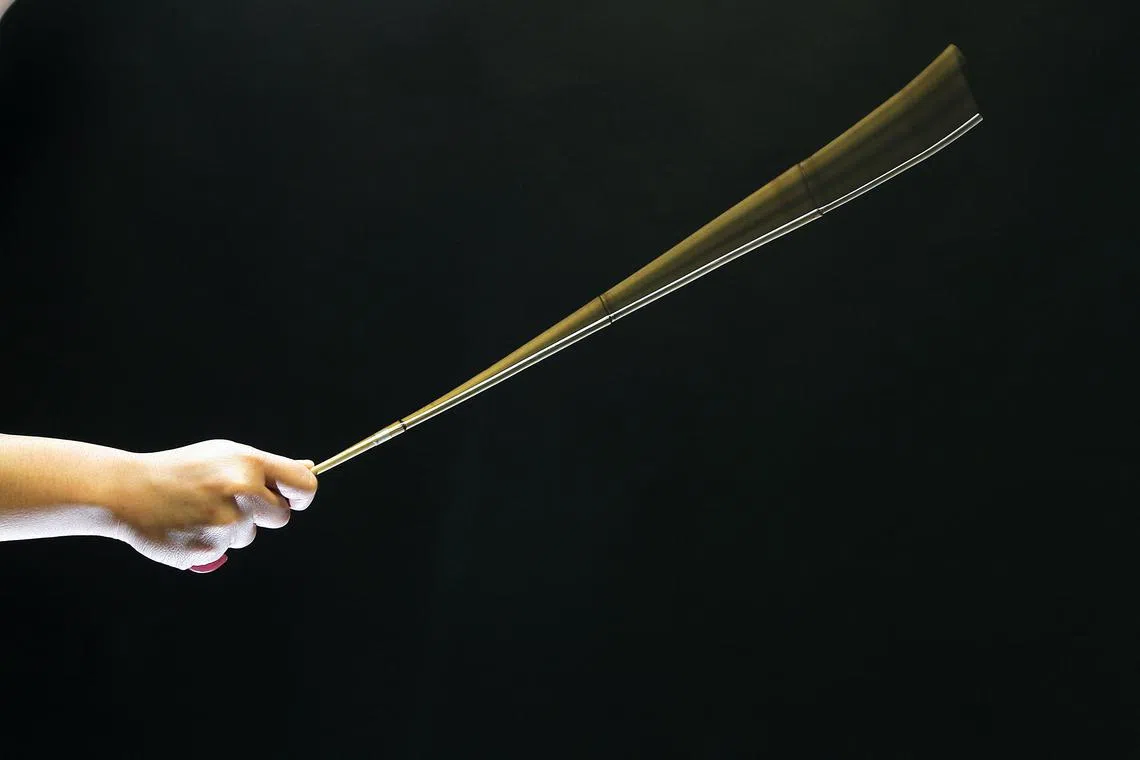 Posed photo of a person holding a cane.