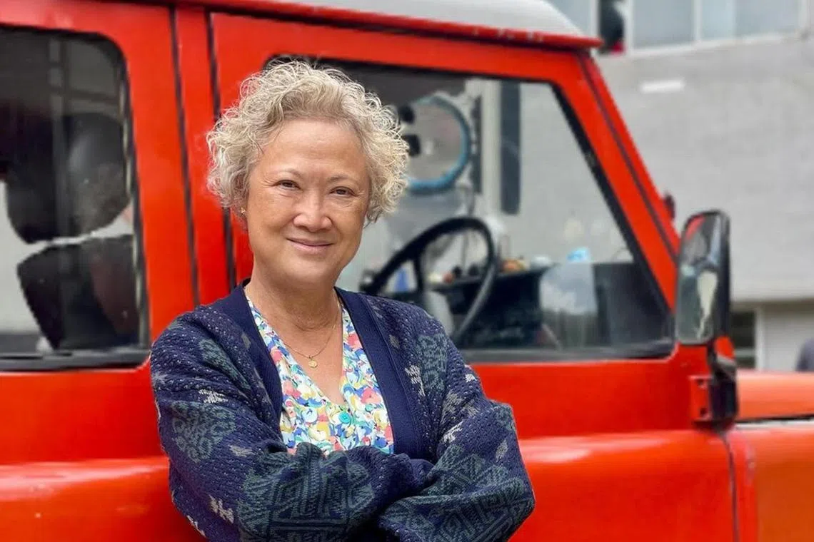 Actress Hong Huifang sports make-up to age herself and curly white hair to play a grandmother in the Malaysian production.
