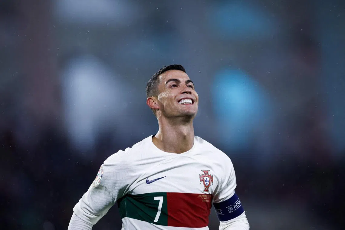 Portugal's Cristiano Ronaldo celebrates after scoring his team's fourth goal during the Uefa Euro 2024 qualification match against Luxembourg on March 26.