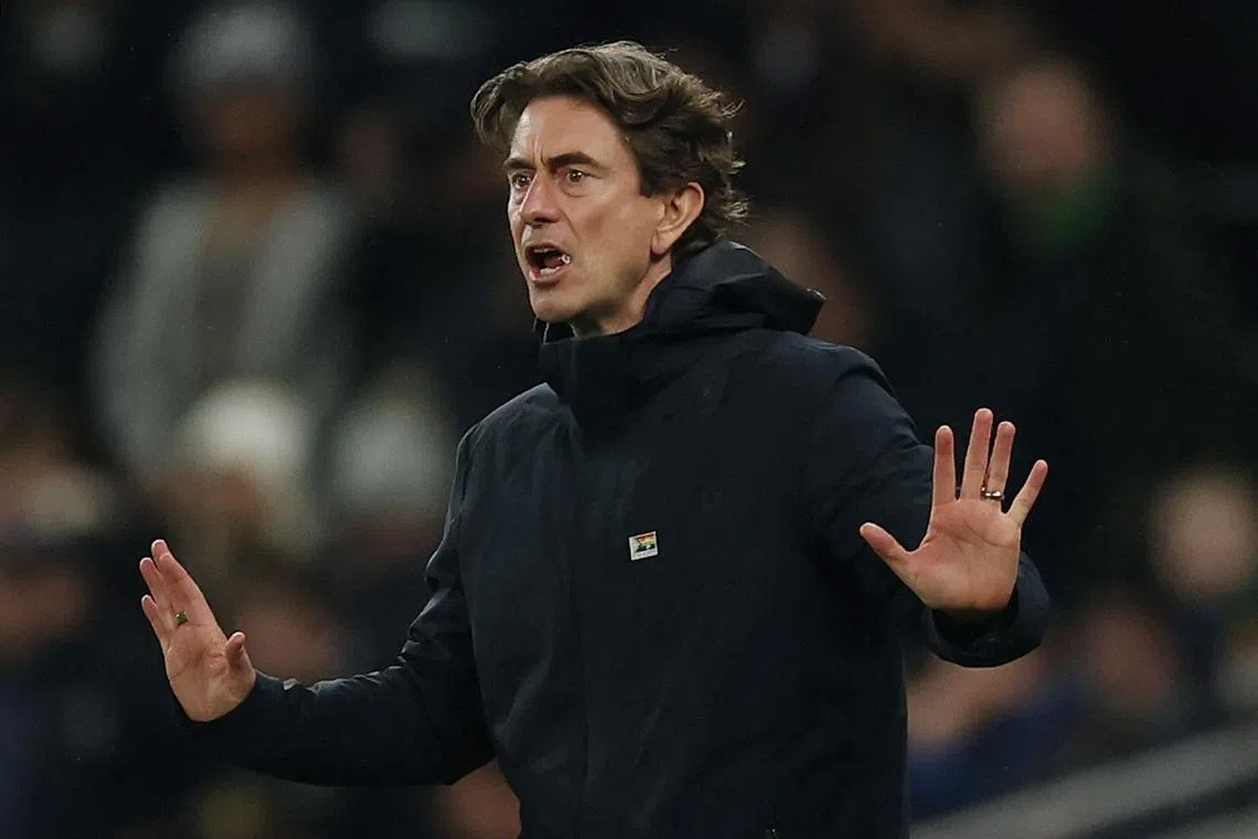 Soccer Football - Premier League - Tottenham Hotspur v Newcastle United - Tottenham Hotspur Stadium, London, Britain - February 10, 2026  Tottenham Hotspur manager Thomas Frank reacts Action Images via Reuters/Paul Childs