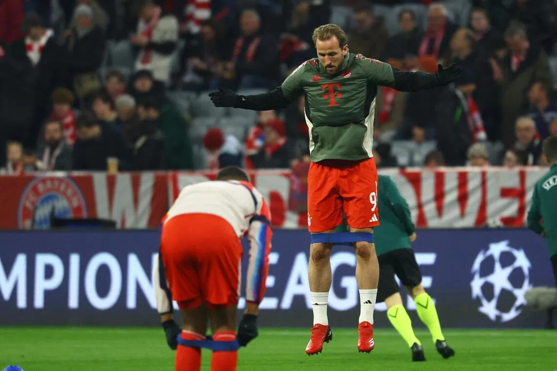 Bayern Munich's Harry Kane during the warmup before the Champions League last-16, second-leg match against Atalanta on March 18. 