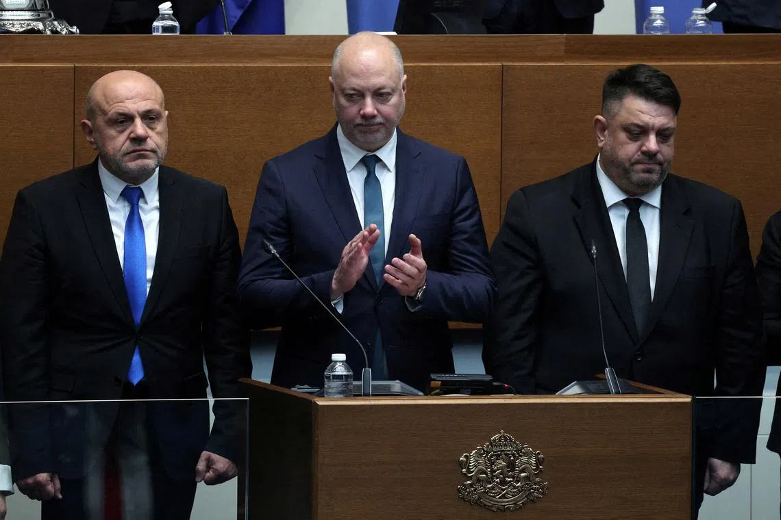 FILE PHOTO: Newly appointed Bulgarian prime minister Rosen Zhelyazkov and his ministers take an oath after the new government was voted in the parliament, in Sofia, Bulgaria January 16, 2025. REUTERS/Stoyan Nenov/File Photo