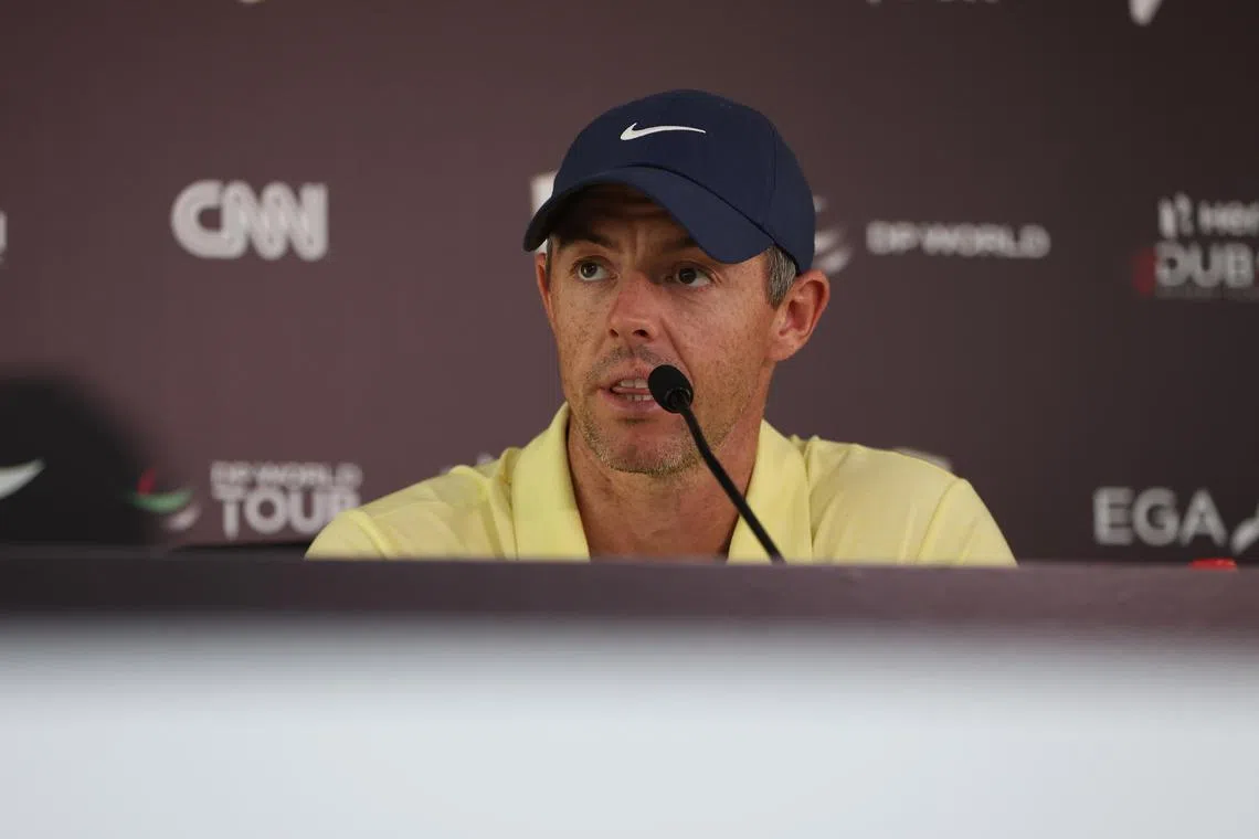 Rory McIlroy of Northern Ireland speaking at a press conference ahead of the Dubai Desert Classic.