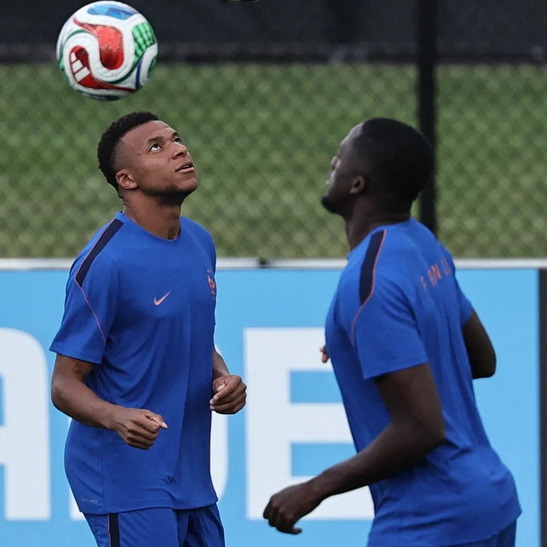 France's Kylian Mbappe during training.