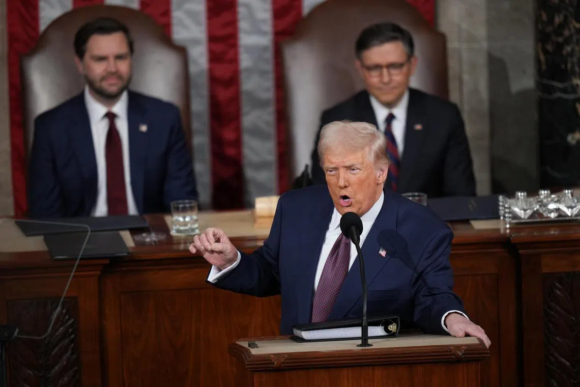 US President Donald Trump delivering his address to Congress in Washington, on March 4.