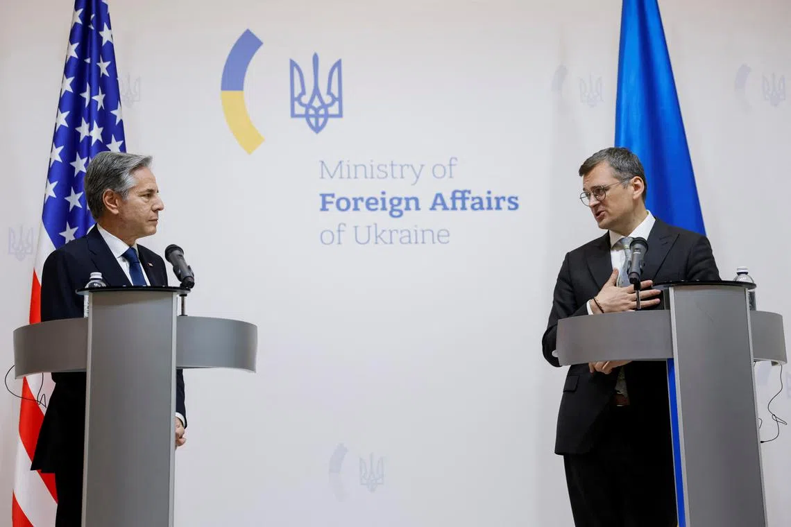 U.S. Secretary of State Antony Blinken and Ukrainian Foreign Minister Dmytro Kuleba hold a joint press conference, amid Russia's attack on Ukraine, in Kyiv, Ukraine, May 15, 2024. REUTERS/Alina Smutko