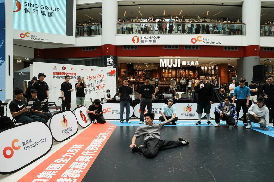 Breakdancer Cheung Cheuk-Man (B-Boy Ex) dances during the Breaking Team Qualities competition in Hong Kong, China June 18, 2023. REUTERS/Lam Yik
