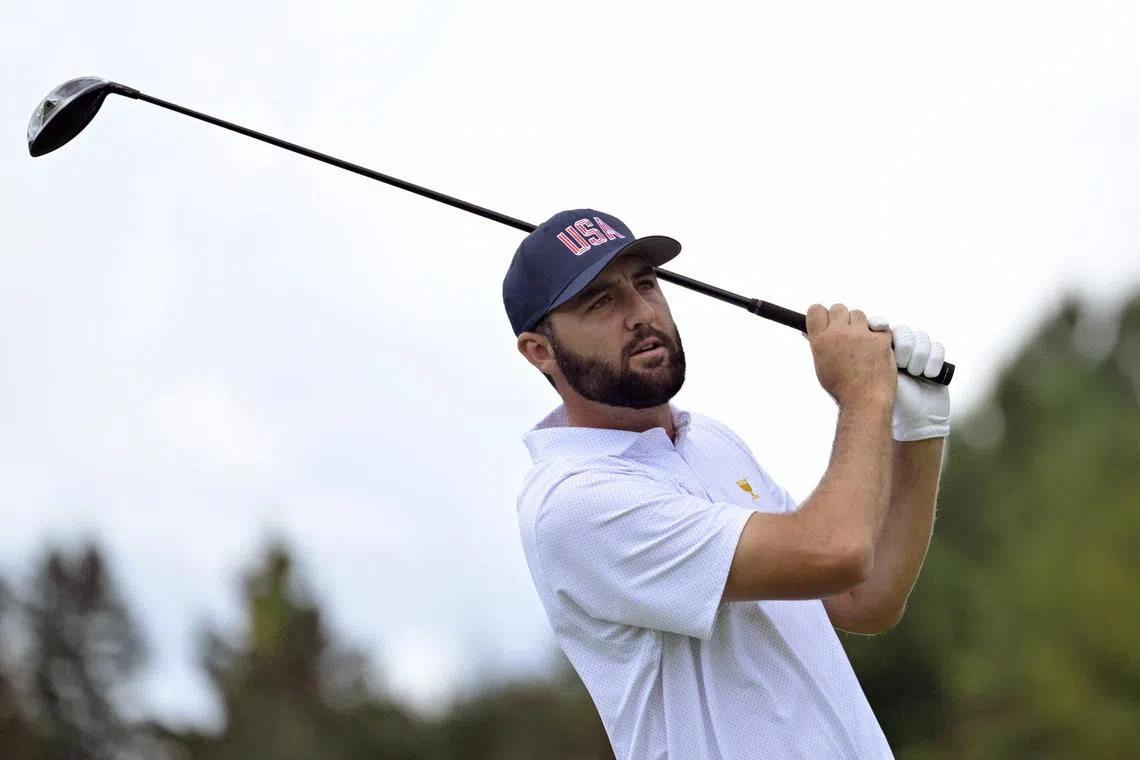 Sep 26, 2024; Ile Bizard, Quebec, CAN; Scottie Scheffler of team U.S.A. tees off on the second hole during the first round of The Presidents Cup golf tournament. Mandatory Credit: Eric Bolte-Imagn Images/ File Photo