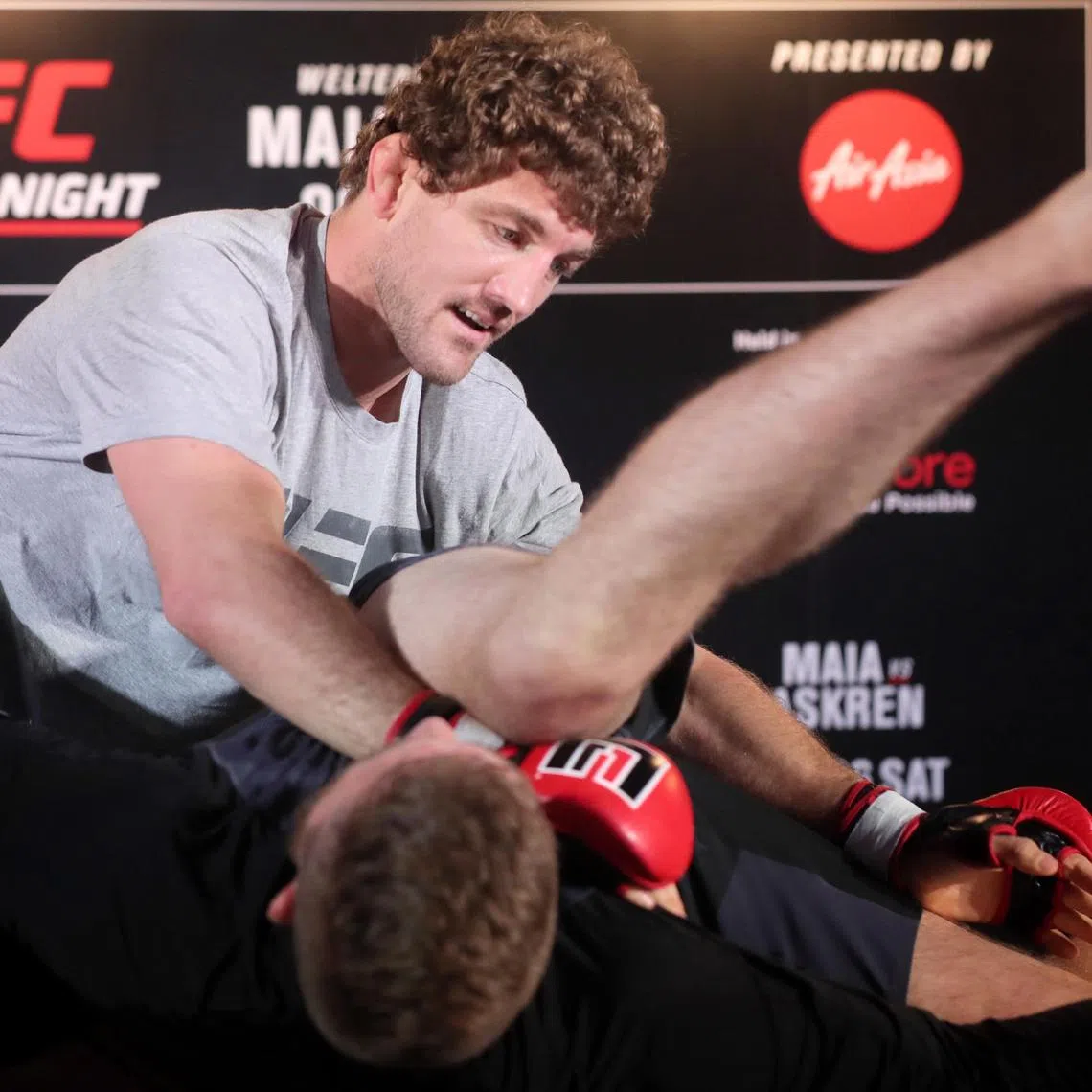 Ultimate Fighting Championship (UFC) fighter Ben Askren thrilled local fans with his grappling skills at the Clarke Quay Fountain Square, during the Fight Night Singapore open workouts in 2019.