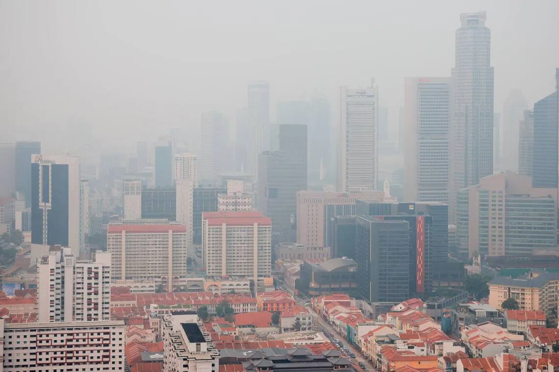 Hazy conditions over Chinatown on Oct 9.