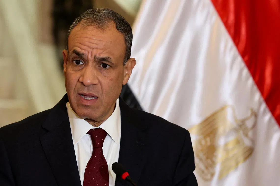 Egypt's Foreign Minister Badr Abdelatty attends a joint press conference with Palestinian Prime Minister Mohammad Mustafa in   Cairo, Egypt March 1, 2025. REUTERS/Mohamed Abd El Ghany