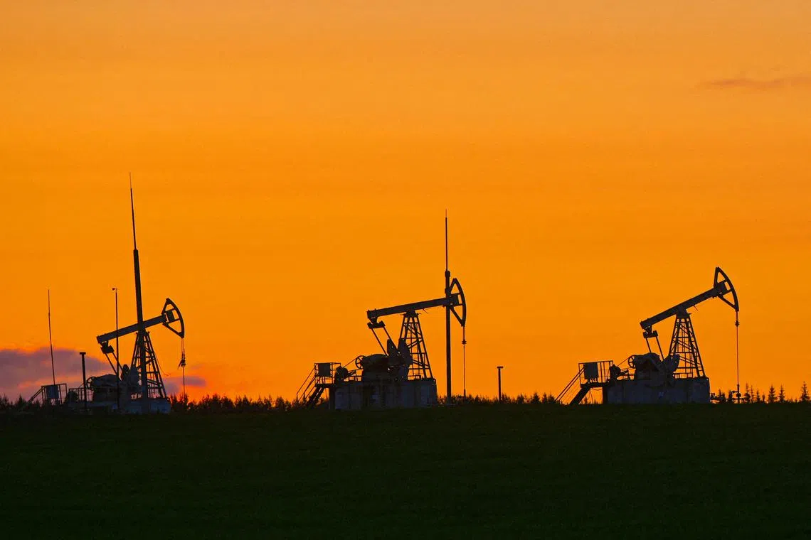 FILE PHOTO: A view shows oil pump jacks outside Almetyevsk in the Republic of Tatarstan, Russia June 4, 2023. REUTERS/Alexander Manzyuk/File Photo