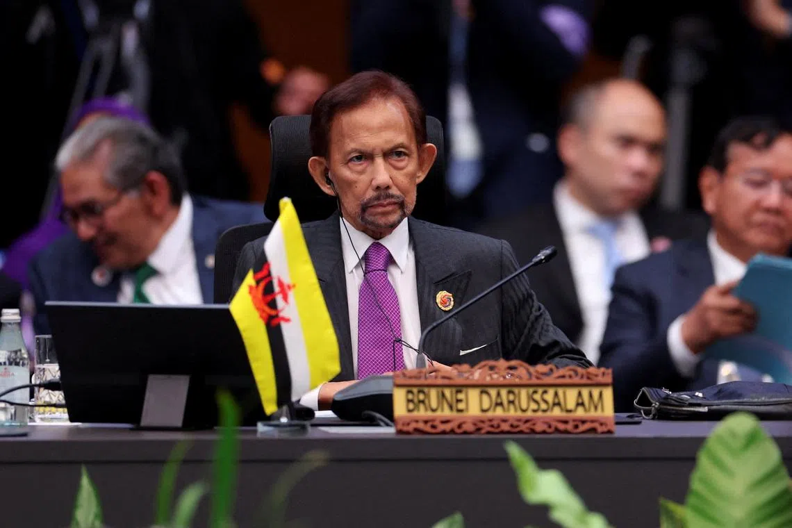 Brunei's Sultan Hassanal Bolkiah attends the 28th ASEAN-Japan Summit, part of the 47th ASEAN Summit and Related Summits, in Kuala Lumpur, Malaysia October 26, 2025. REUTERS/Chalinee Thirasupa/Pool