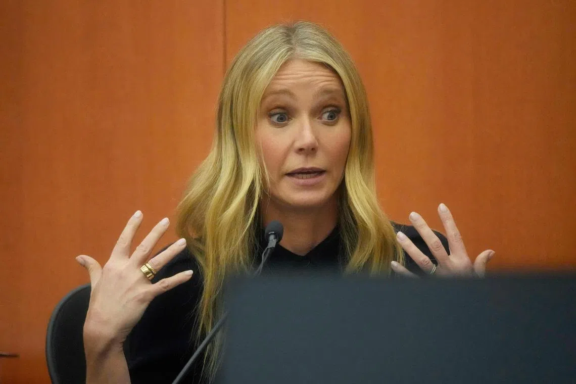 US actress Gwyneth Paltrow testifies during her trial, on March 24, 2023, in Park City, Utah.