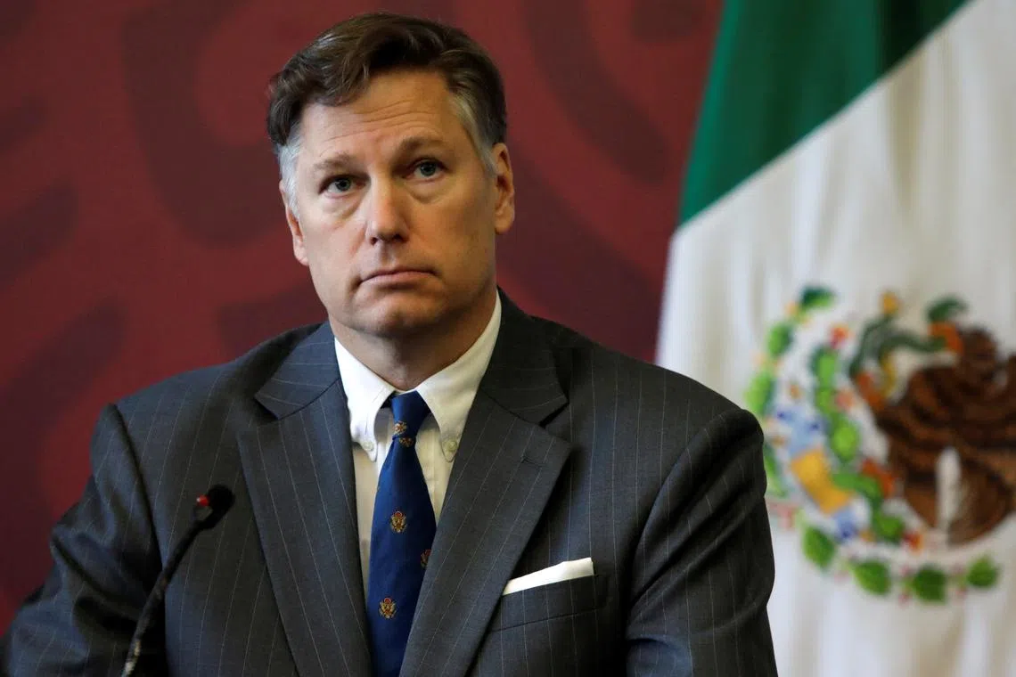 FILE PHOTO: Christopher Landau, U.S. Ambassador to Mexico, looks on during the signing of a letter of interest to support critical energy Infrastructure in Southern Mexico, in Mexico City, Mexico November 8, 2019. REUTERS/Luis Cortes/File photo