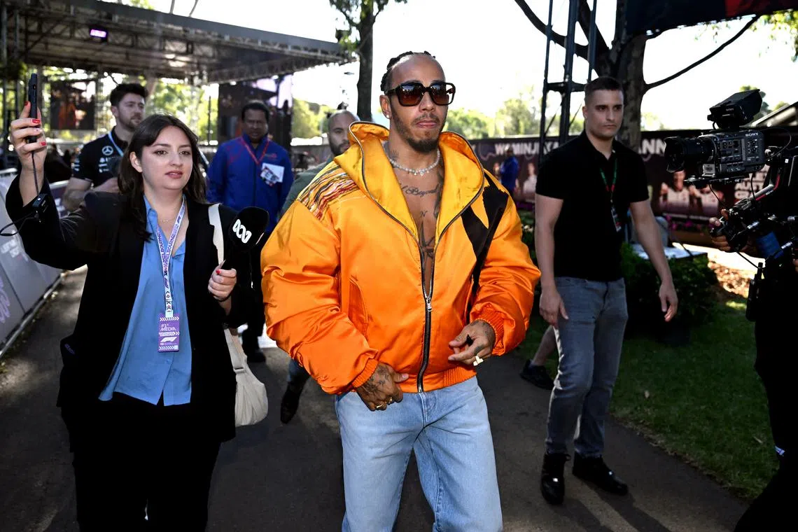 Formula One F1 - Australian Grand Prix - Melbourne Grand Prix Circuit, Melbourne, Australia - March 21, 2024 Mercedes' Lewis Hamilton arrives ahead of the Australian Grand Prix REUTERS/Jaimi Joy