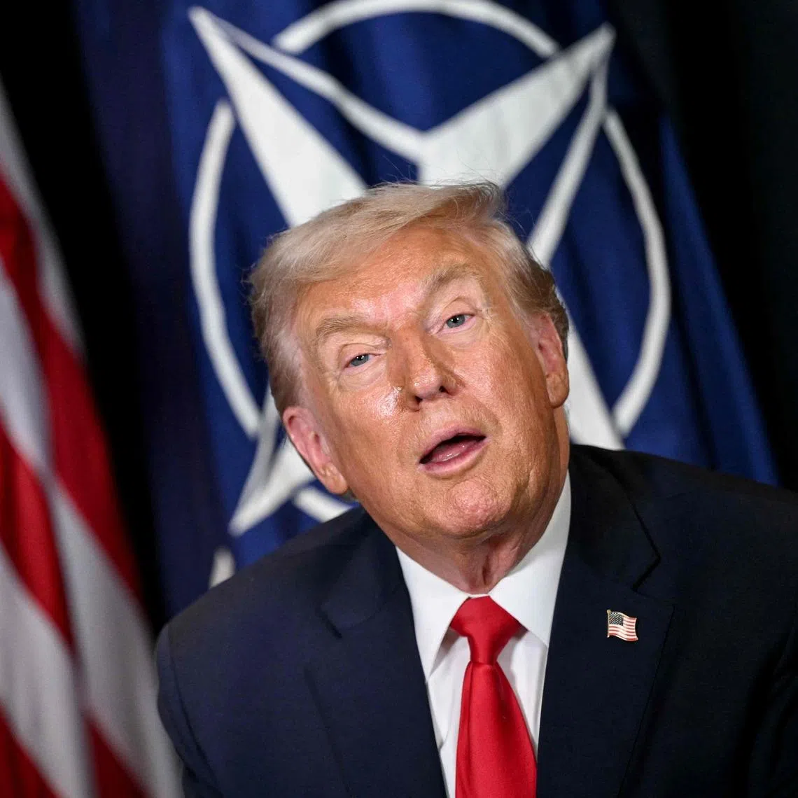 US President Donald Trump speaks during a bilateral meeting with NATO’s Secretary-General on the sidelines of the WEF annual meeting in Davos on Jan 21.