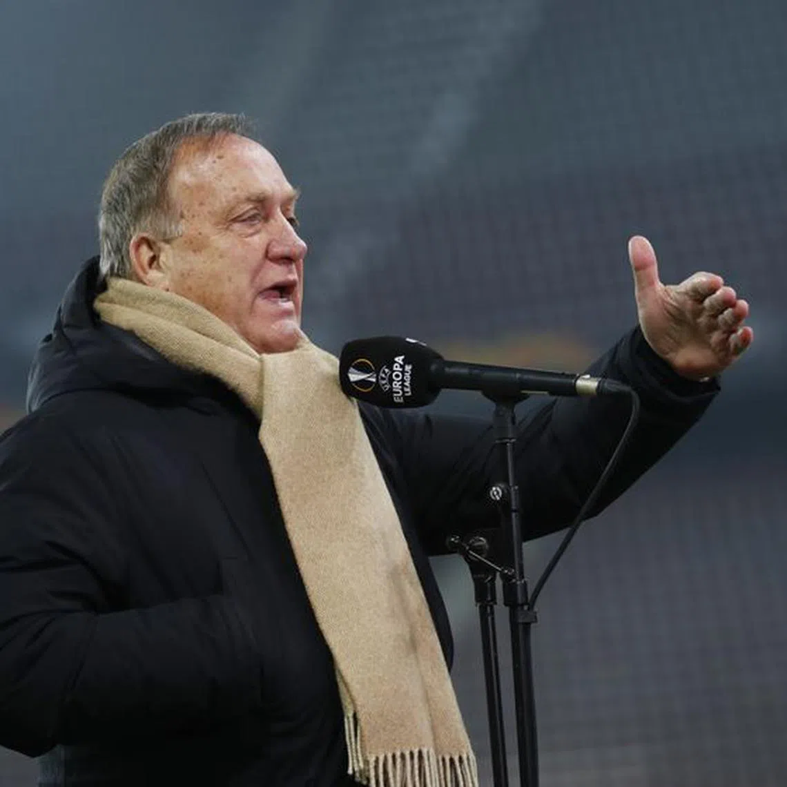 FILE PHOTO: Soccer Football - Europa League - Group K - Wolfsberger AC v Feyenoord - Worthersee Stadion, Klagenfurt, Austria - December 10, 2020 Feyenoord coach Dick Advocaat is interviewed before the match REUTERS/Leonhard Foeger/File Photo