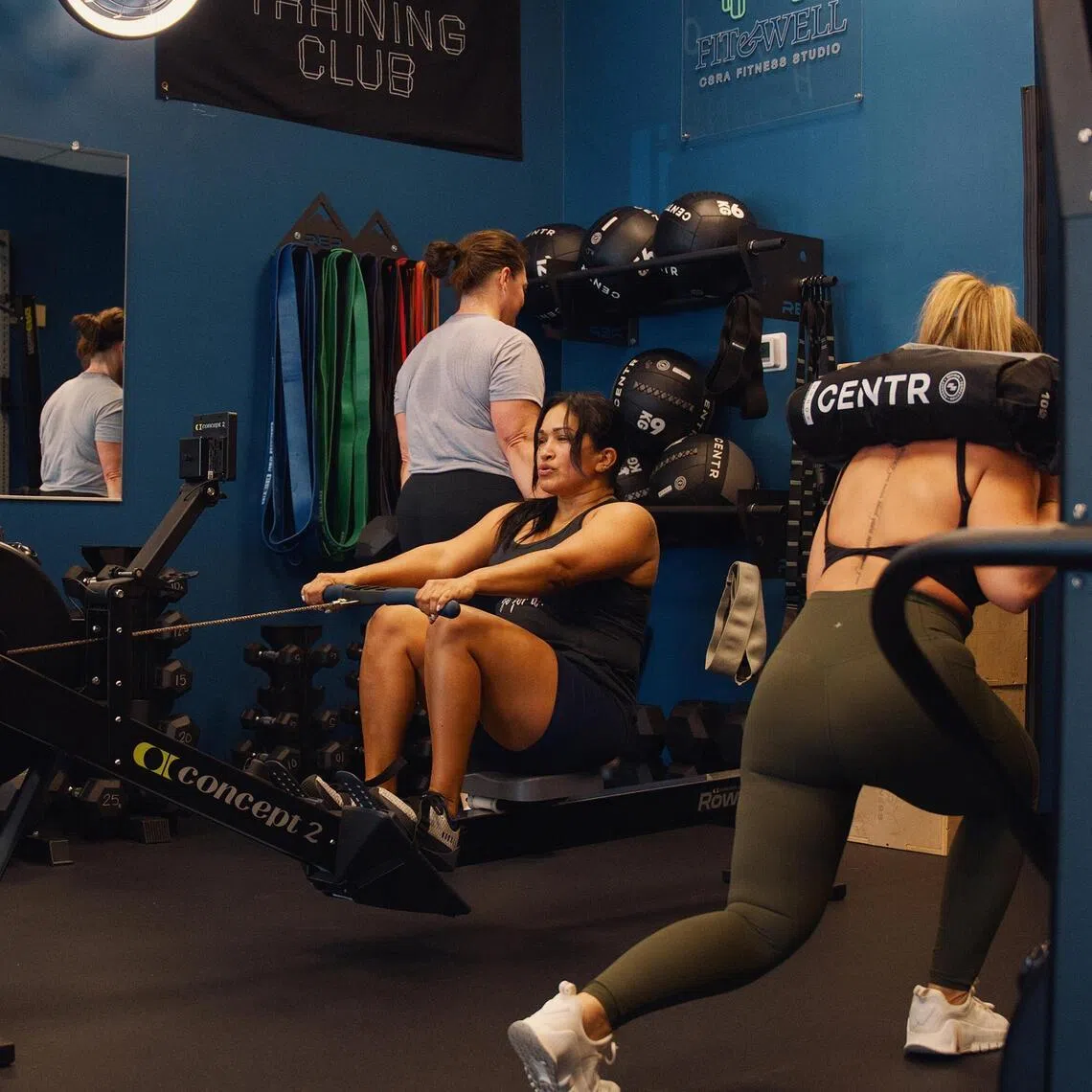 People participate in a Hyrox workout class at CrossTown Fitness, a Hyrox partner, in Chicago on March 31, 2026. The fitness race has seen massive growth in recent years. 