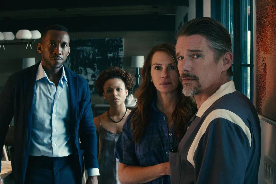 The doomsday thriller Leave The World Behind stars Mahershala Ali as G.H., Myha’la as Ruth, Julia Roberts as Amanda and Ethan Hawke as Clay. 