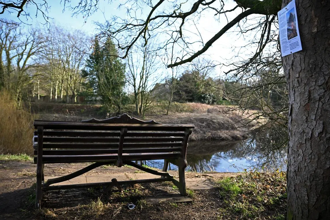 A poster on missing Nicola Bulley is pictured on a tree next to where her phone and dog's harness were discovered.