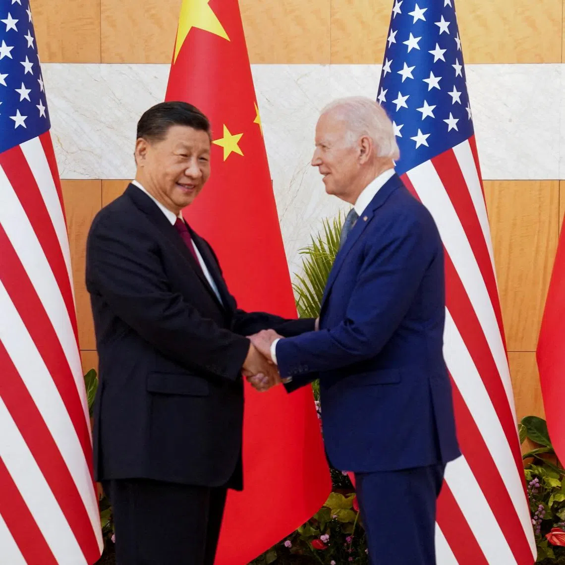 Chinese President Xi Jinping meeting his US counterpart Joe Biden on the sidelines of the G-20 summit in Bali on Nov 14.
