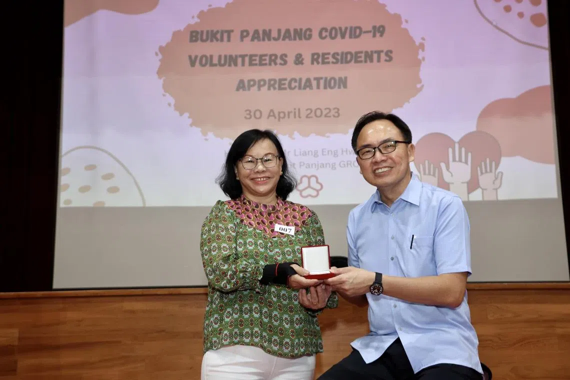Madam Annie Leow, one of the Bukit Panjang volunteers recognised at the event on Sunday, Apr 30, 2023