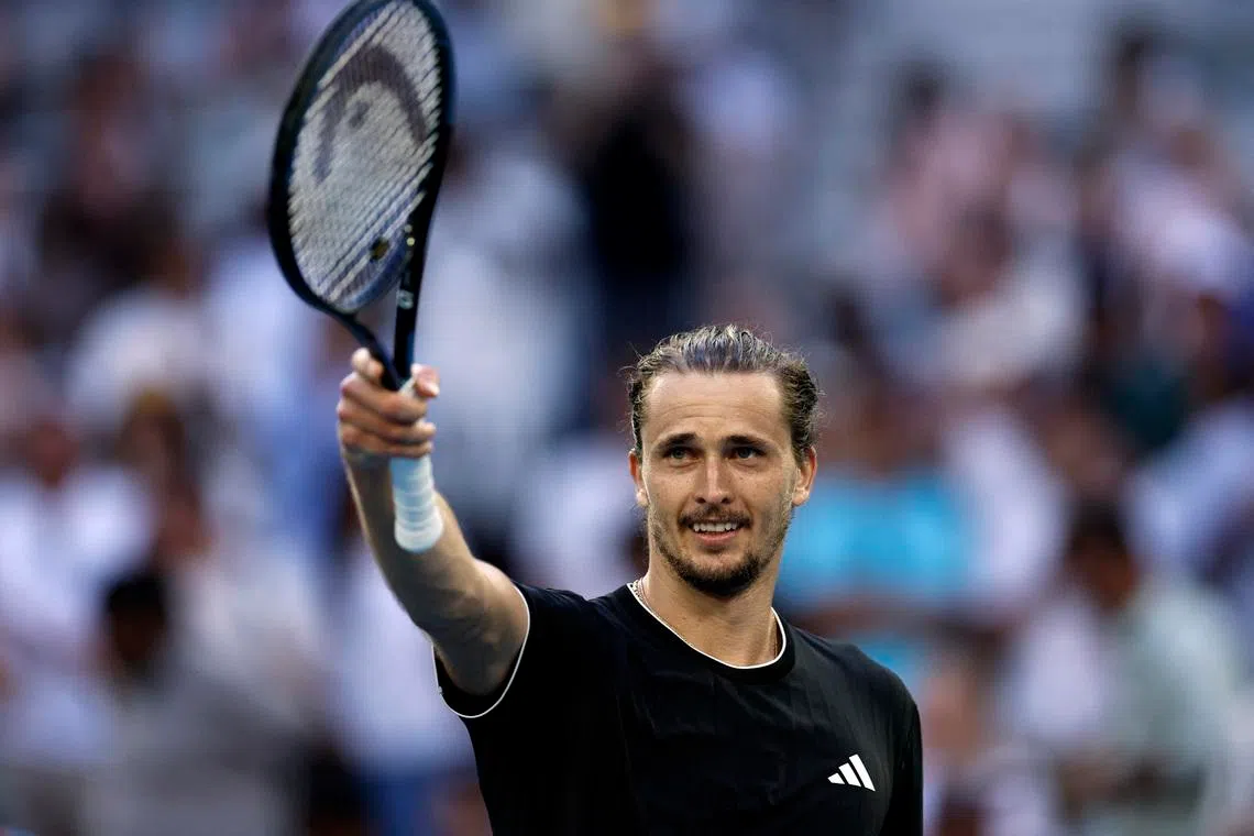 Tennis - Australian Open - Melbourne Park, Melbourne, Australia - January 25, 2026 Germany's Alexander Zverev celebrates after winning his fourth round match against Argentina's Francisco Cerundolo REUTERS/Tingshu Wang