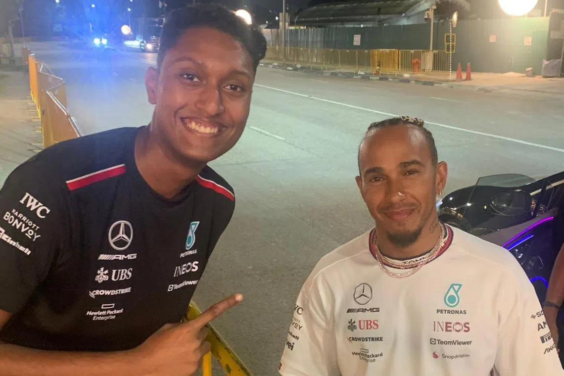 National serviceman Muhammad Thasbeeh was stunned when Lewis Hamilton stepped out of his car to pose for photos with him.