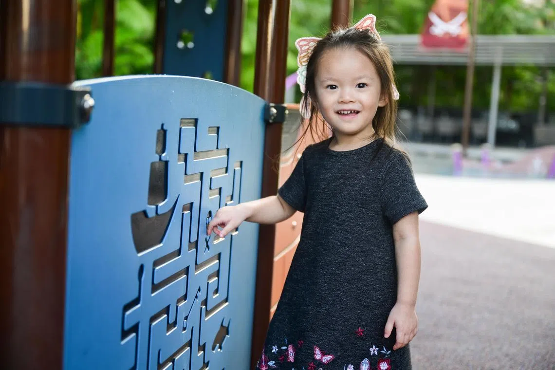 Leora Lim, 3, has Incontinentia Pigmenti (IP), a rare X-linked dominant genetic condition where different types of skin formations such as lesions, patterns and hyperpigmentation, can progressively show up from birth.. Early recognition and diagnosis are very important to avoid the child going blind or developing seizures. ST PHOTO: AZMI ATHNI
