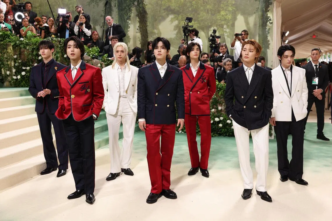 Stray Kids pose at the Met Gala in New York City on May 6, 2024. 