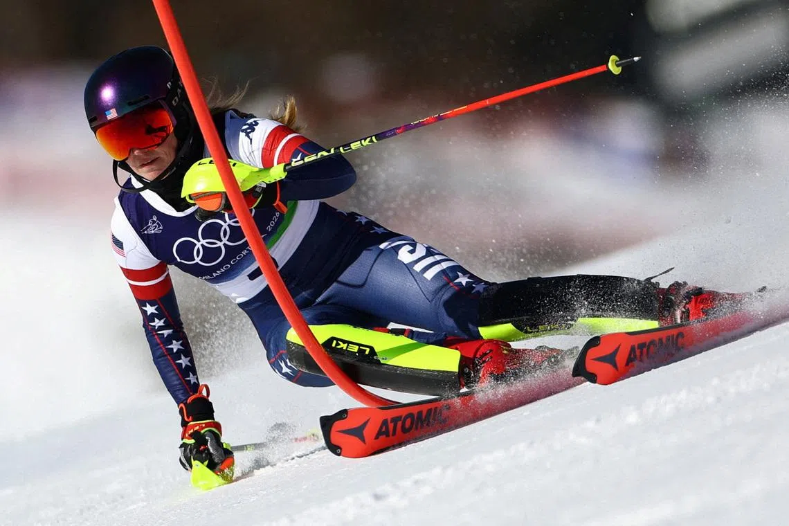 Mikaela Shiffrin of United States in action during her first run in the Women's Slalom. REUTERS/Lisi Niesner