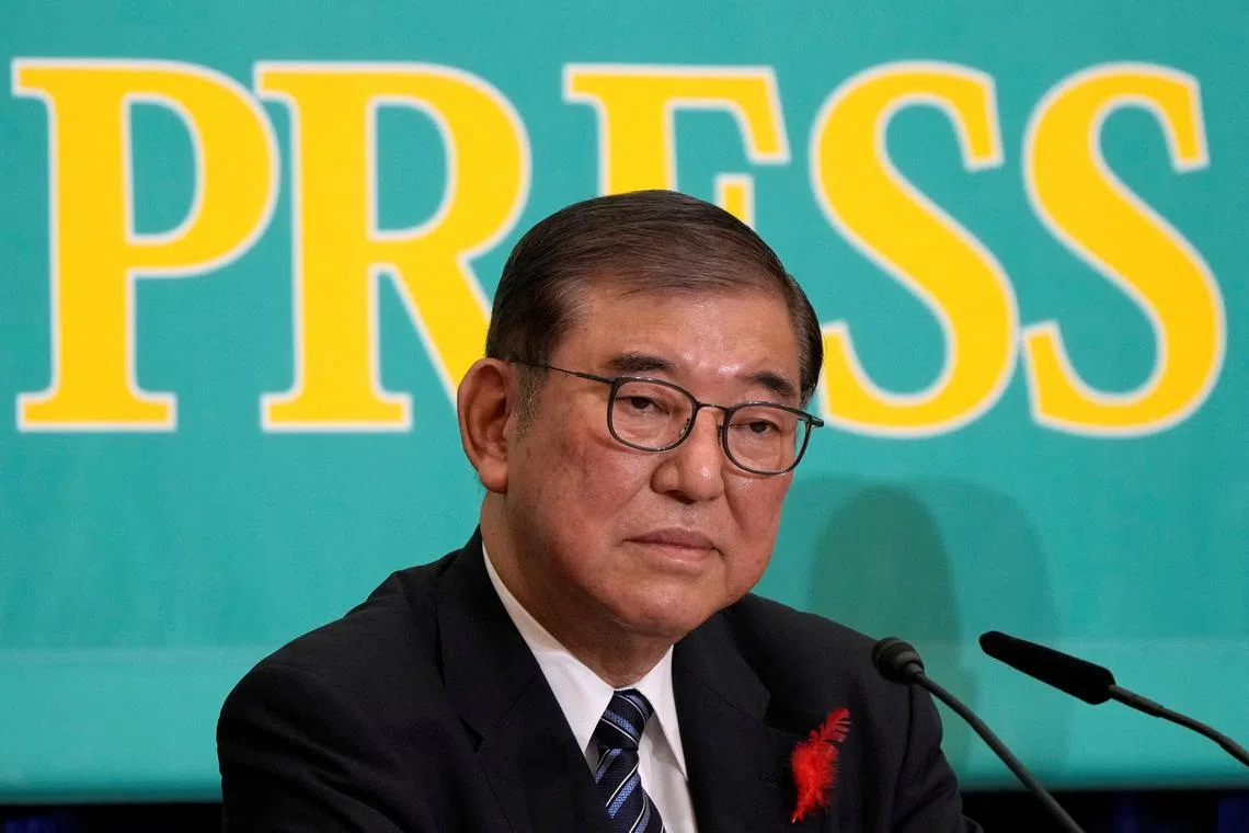 Japan's Prime Minister Shigeru Ishiba, leader of the Liberal Democratic Party, attends the debate with other political party leaders at the Japan National Press Club in Tokyo, Japan October 12, 2024. Eugene Hoshiko/Pool via REUTERS/File Photo