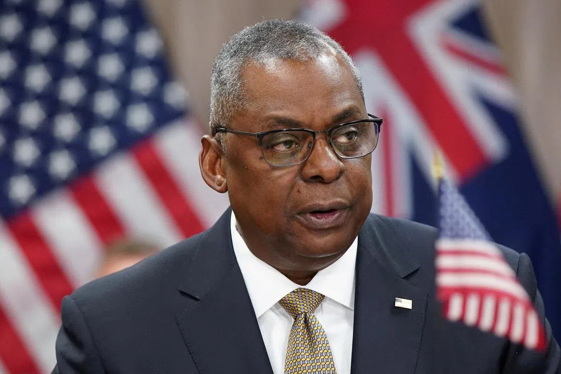 Mr Austin (above) spoke at a ceremony for the incoming commander of US Strategic Command, which oversees the United States' nuclear arsenal. 