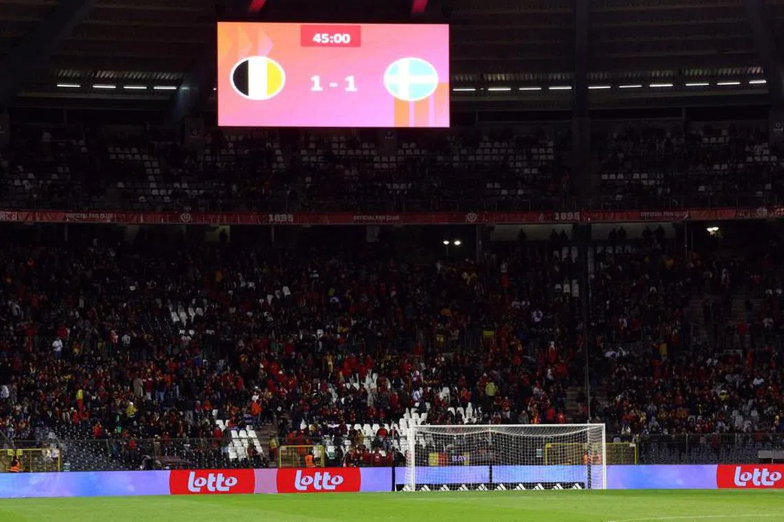 Soccer Football - Euro 2024 Qualifier - Group F - Belgium v Sweden - King Baudouin Stadium, Brussels, Belgium - October 16, 2023 General view inside the stadium as play is suspended after a shooting in Brussels REUTERS/Yves Herman